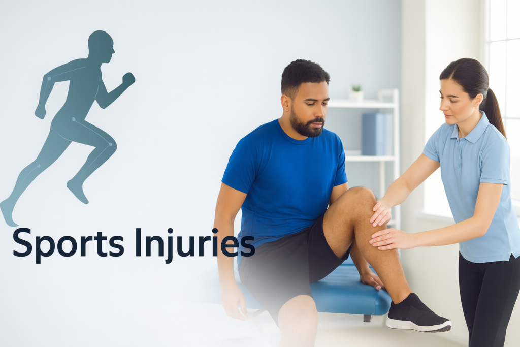 Physiotherapist treating a patient for sports injuries physiotherapy.