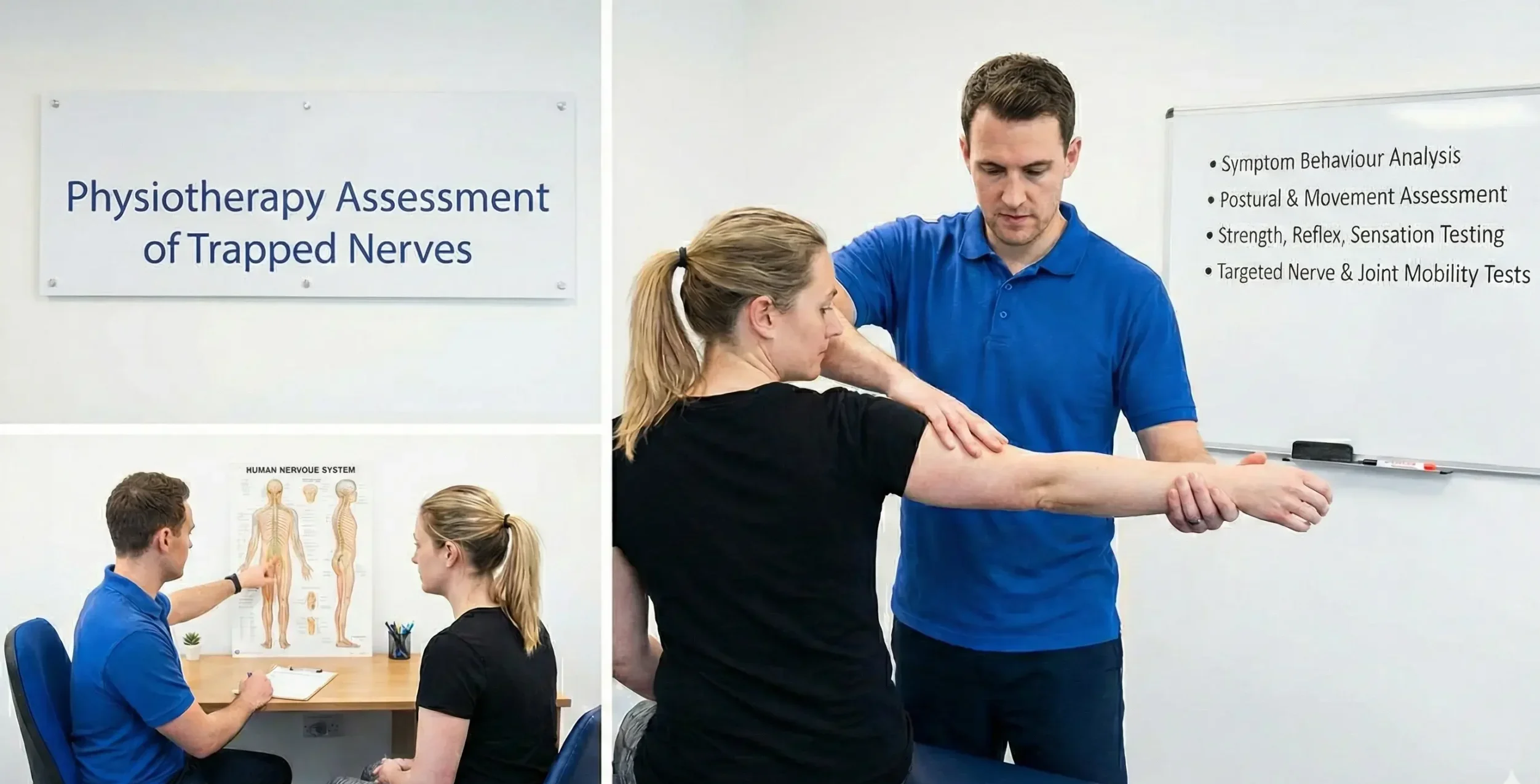 Physiotherapist assessing trapped nerves in Wendover using posture, movement, and nerve testing