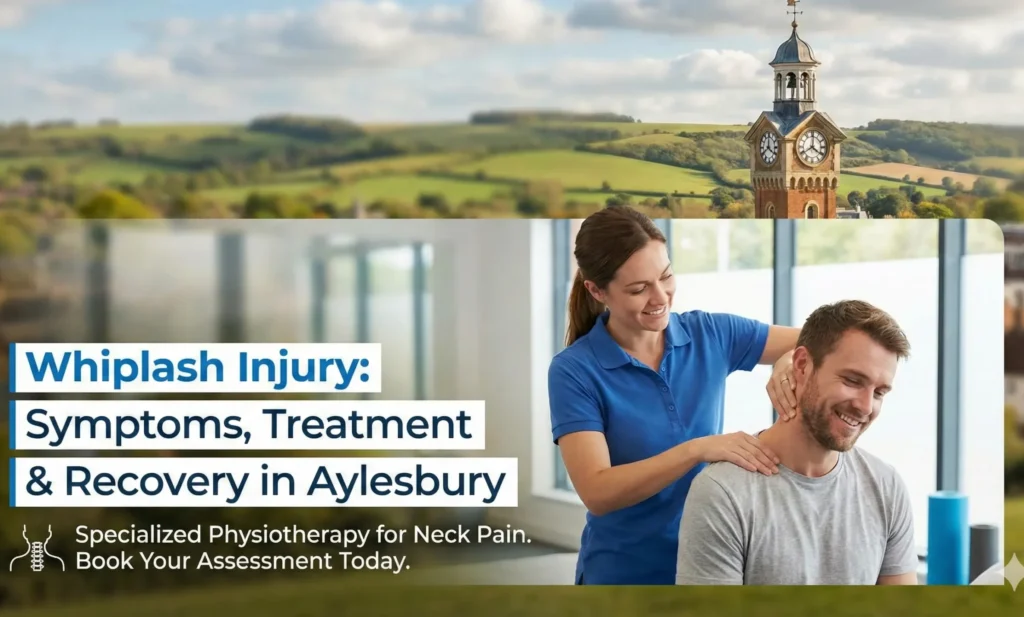 Whiplash injury overview showing neck pain symptoms, physiotherapy treatment, and recovery services in Aylesbury.
